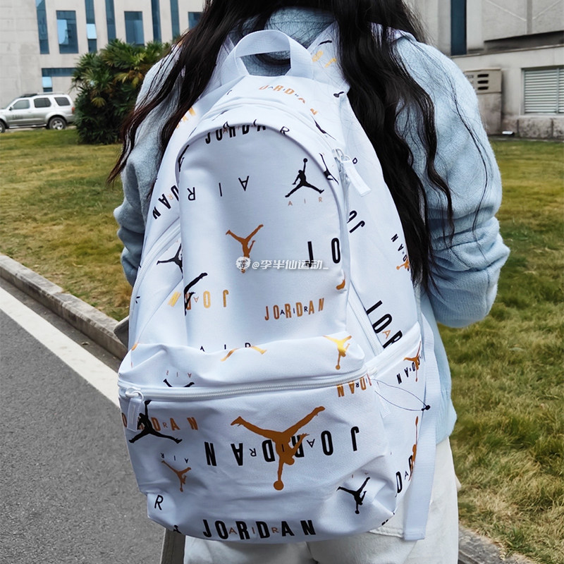 Jordan男女同款运动休闲大容量白金印花学生双肩包书包9A0602-001