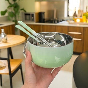 儿童防烫学生304不锈钢食品级餐具双层隔热碗 渐变色家用2025新款