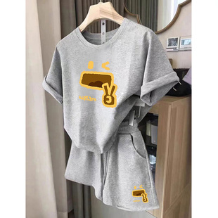 2025休闲运动套装女新款夏季洋气大码减龄显高短袖短裤两件套