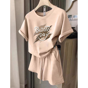 2025休闲运动套装女新款夏季洋气大码减龄显高短袖短裤两件套