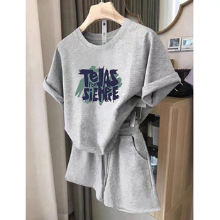 2025休闲运动套装女新款夏季洋气大码减龄显高短袖短裤两件套