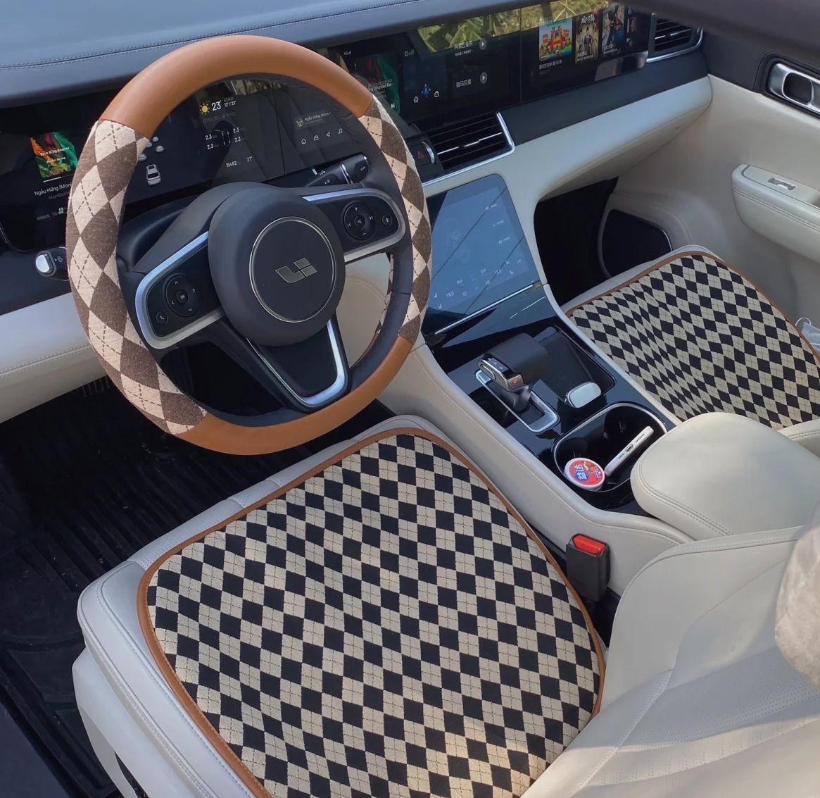 汽车坐垫夏季防滑轩派棉麻网红