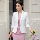 中袖 小西装 简约职业装 新品 纯色修身 春夏薄款 短款 HUEQ轻奢时尚 套装
