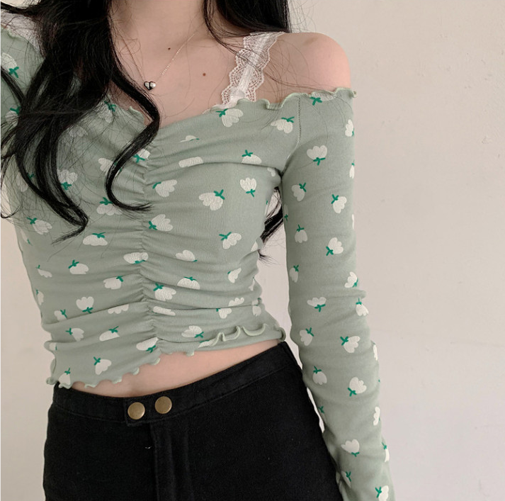 Korea early spring Mini V-neck waist chest small sexy Cotton Long Sleeve T-Shirt