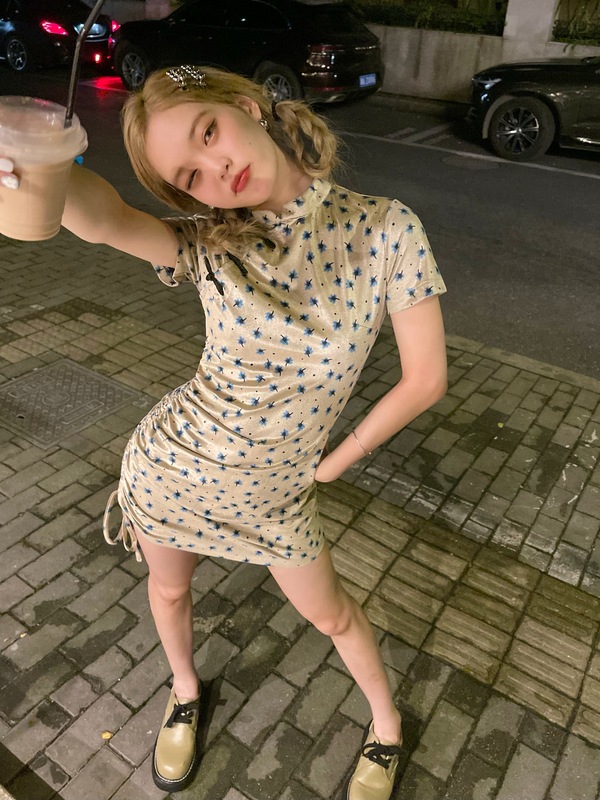 Dandelion in real life -- Miss Republic of China's girlish drawstring design retro improved cheongsam dress