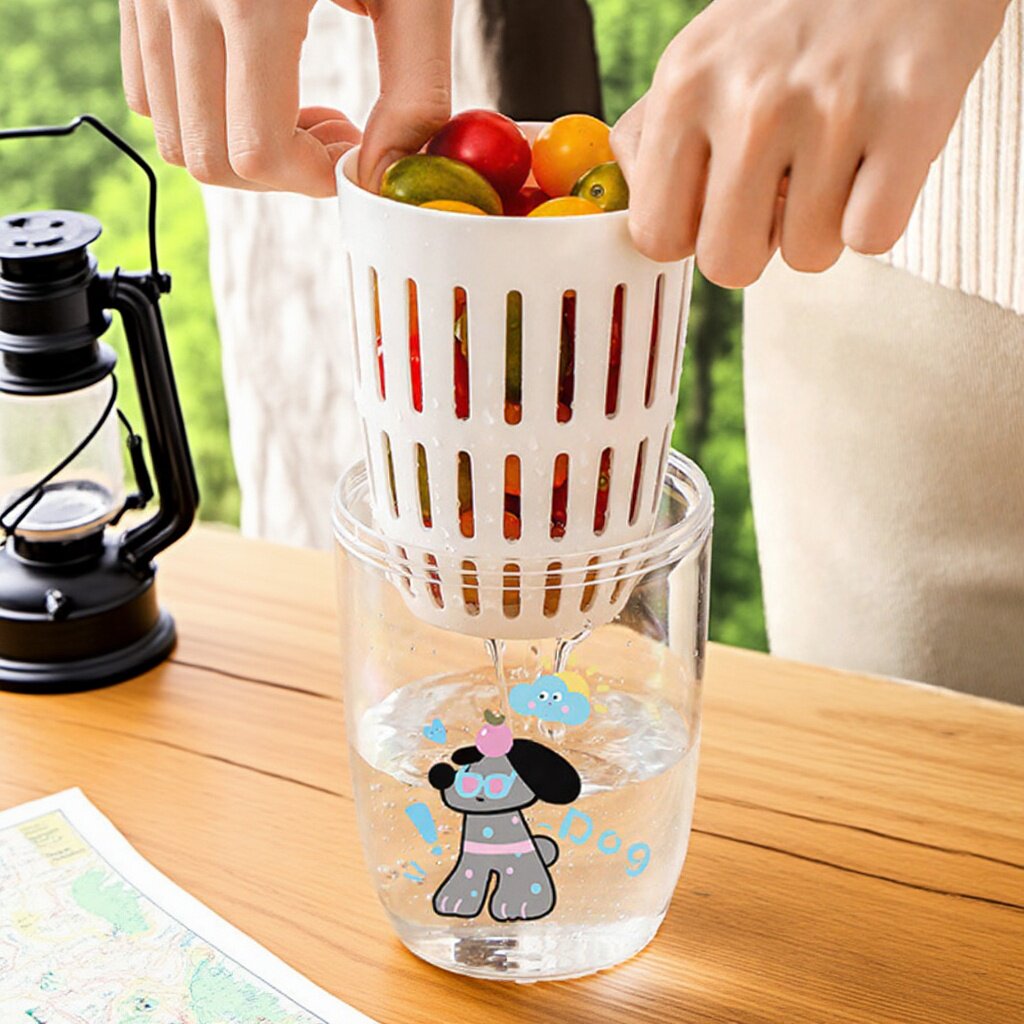 户外便携外带保鲜盒郊游带叉子水果盒沥水沙拉杯圆形厨房水果