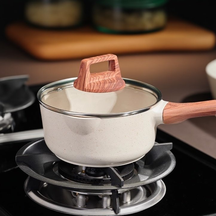 麦饭石色小奶锅18cm家用煮粥煮奶泡面锅不粘锅电磁炉燃气通用