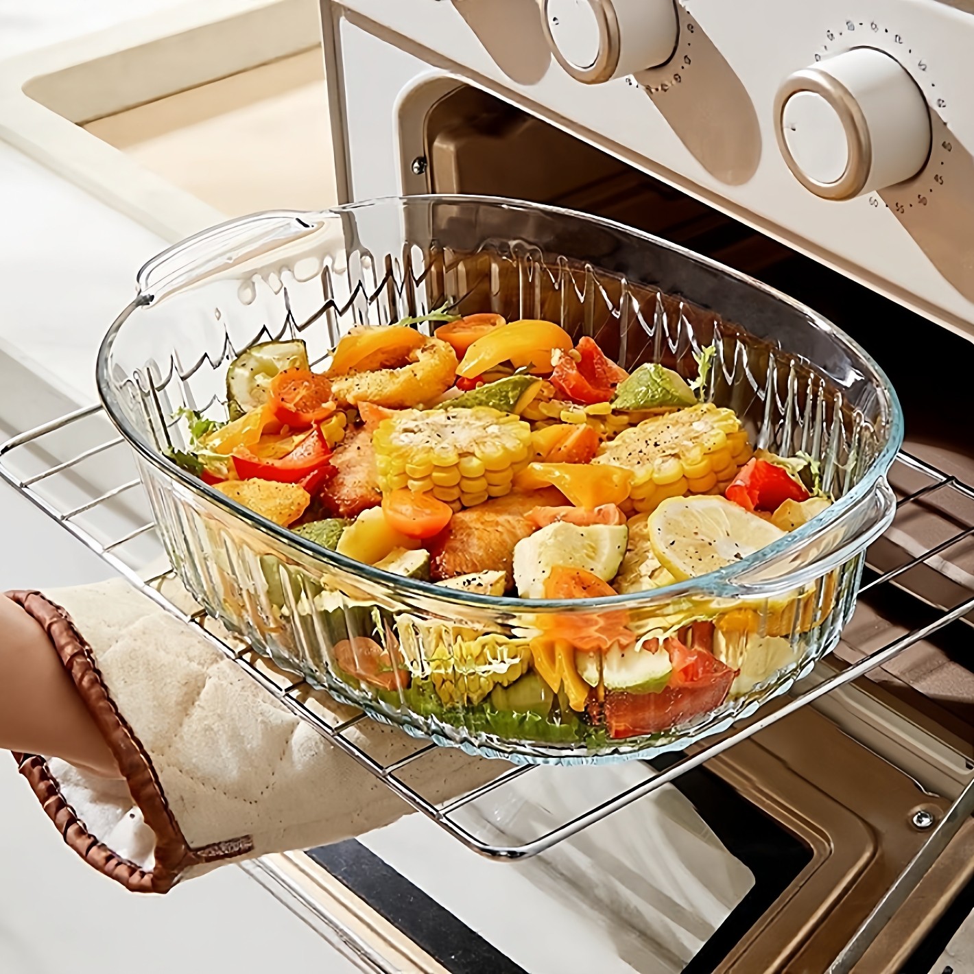 微波炉专用器皿带盖耐高温玻璃碗大号汤碗家用汤盆双耳烤盘鱼盘子