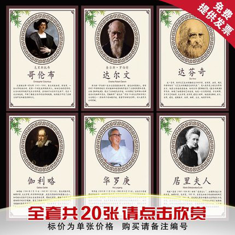 中外科学家海报 名人伟人头像墙贴挂图 校园文化教室装饰挂画定做