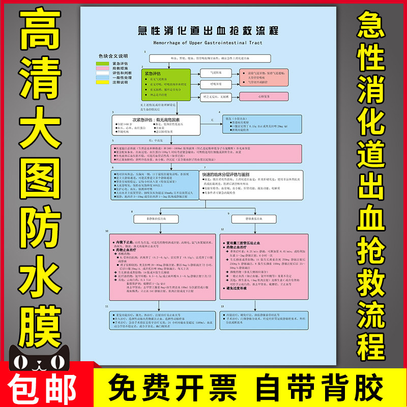 急性消化道出血抢救流程图医院急诊科室健康卫生宣传海报挂图定做