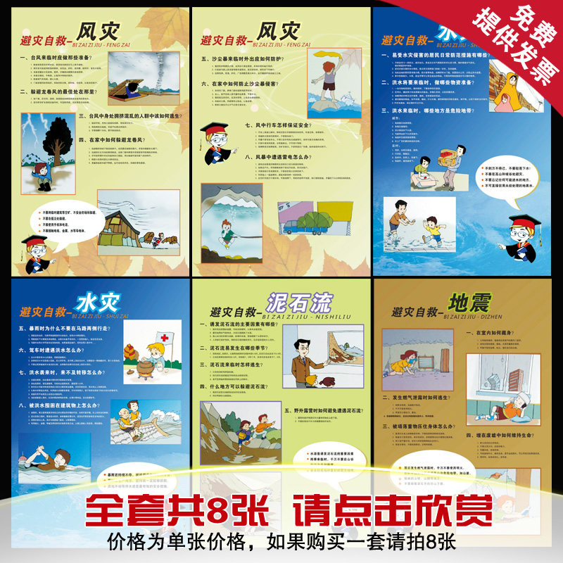 自然灾害防护宣传画 防震减灾知识宣传海报  知识宣传挂图 海报
