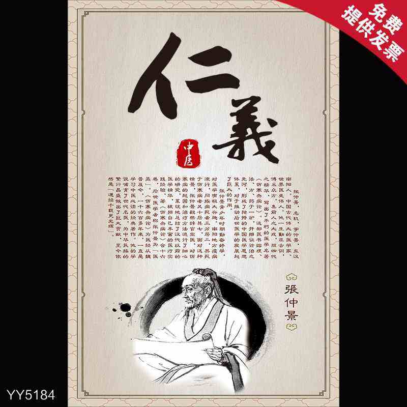 张仲景中医知识简介 中医传统文化子思科普海报 医院大厅装饰海报