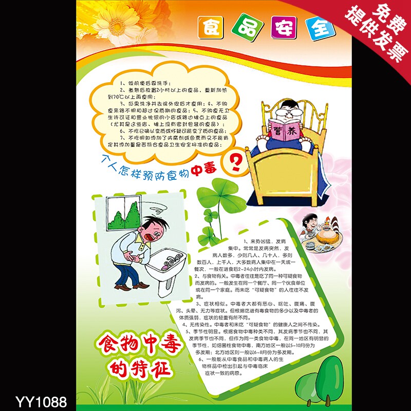 食品安全挂图 个人怎样防止食物中毒知识 食物中毒的特征知识海报