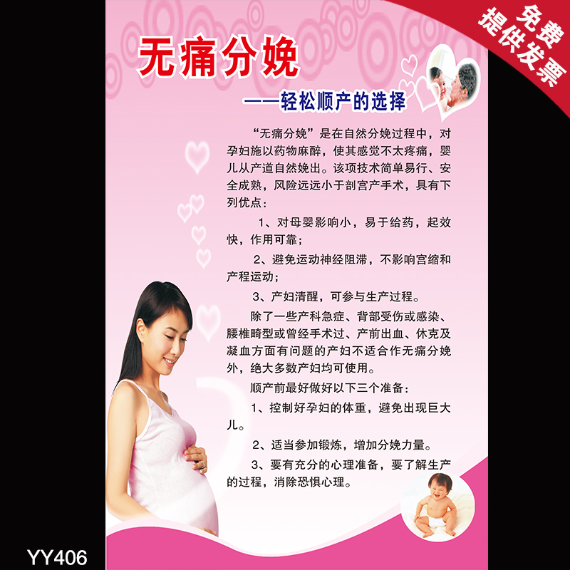无痛分娩宣传海报 妇产科医院挂图挂画 孕妇健康知识墙贴温馨展板
