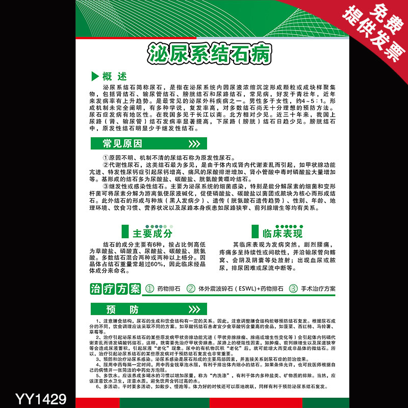 医院健康知识宣传海报 泌尿系结石病诊疗挂图 宣传栏示意图贴纸画
