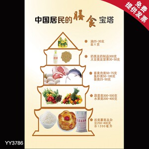 中国居民的膳食宝塔挂图 健康饮食知识宣传海报 科学膳食健康墙贴