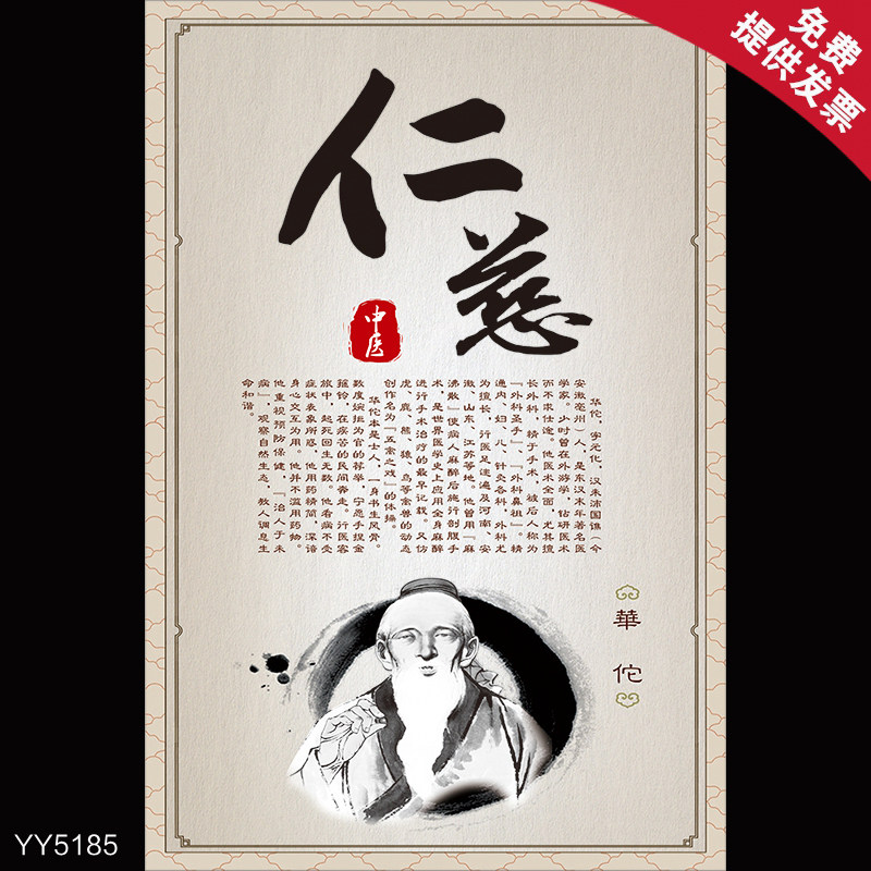 华佗中医知识简介 中医传统文化知识宣传挂图 医馆布置装修墙贴