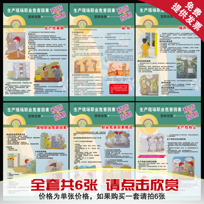 生产现场职业危害因素宣教挂图 车间安全生产标语挂画 安全宣传画
