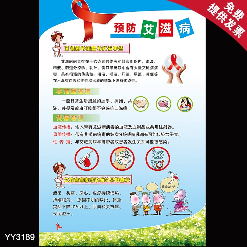 防艾公益广告宣传海报 艾滋病传播方式途径知识挂图 早期症状墙贴
