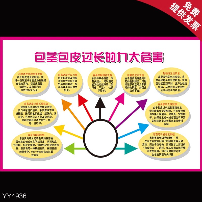 男性健康知识海报 包茎包皮过长的危害 医院男科科室装饰挂图定做