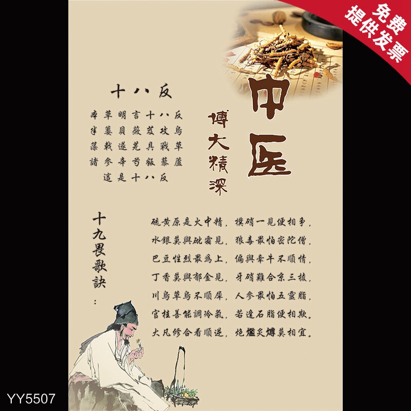 中医博大精深文化海报十八反十九畏歌诀挂图医馆大厅装饰墙贴挂画