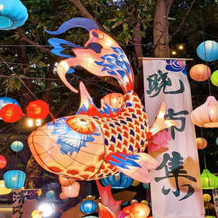 春节网红鱼灯笼餐厅创意吊灯新年花灯鲨鱼非遗定制顺德岭南鱼灯