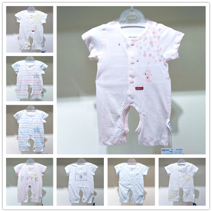 安宝儿超薄纯棉婴儿连体衣短袖无骨莫代尔宝宝哈衣纱布男女爬爬服