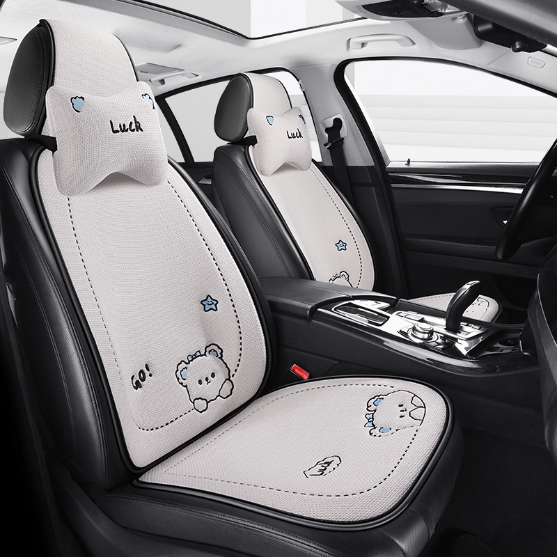 新款亚麻汽车坐垫四季通用透气防滑夏季免绑棉麻网红汽车座垫椅套