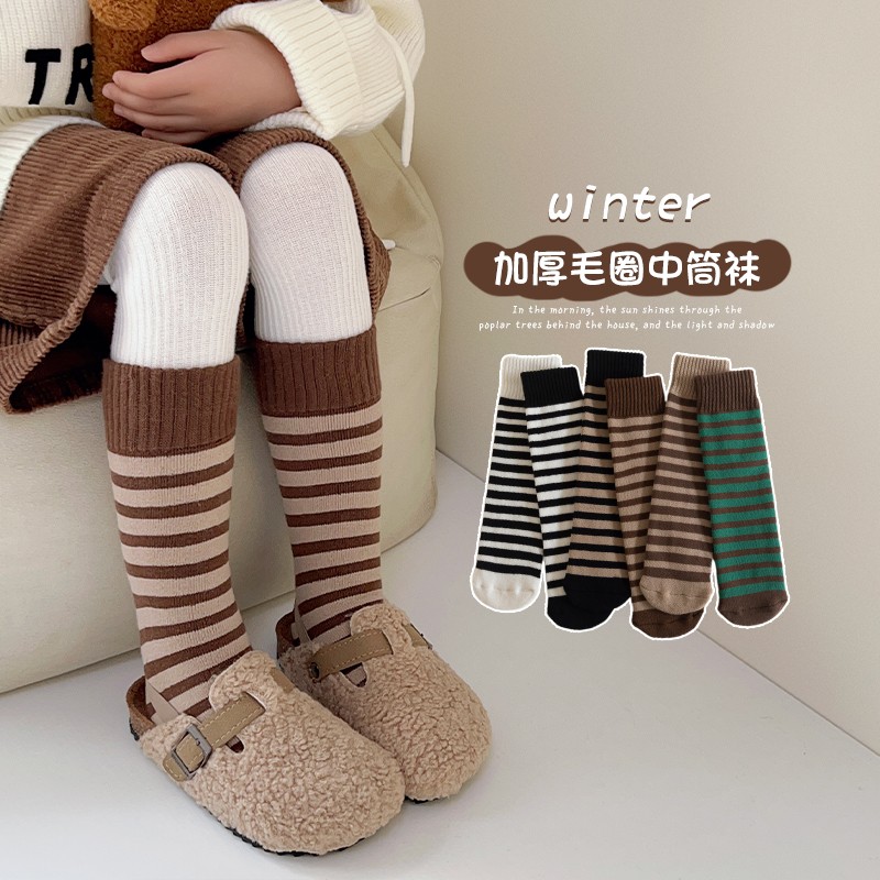 儿童袜子秋冬中筒堆堆袜