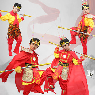 儿童孙悟空演出衣服全套美猴王六一表演刺绣款服装含靴子