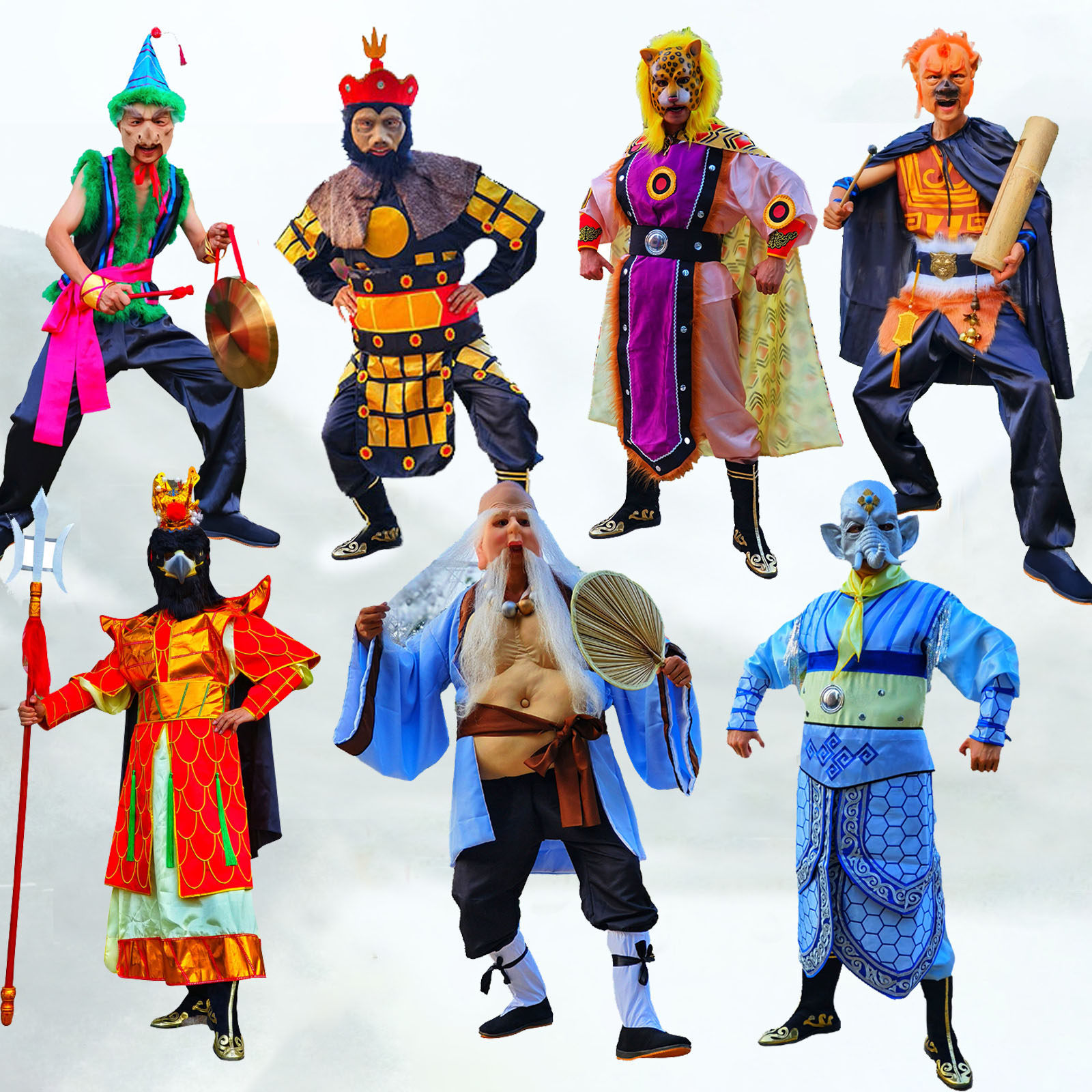 西游记妖怪演出服装狮驼岭大鹏鸟青狮大象小钻风金钱豹表演道具