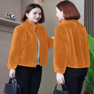 2025秋冬款爆款开衫高档年轻妈妈洋气短款外套中老年保暖外衣立领