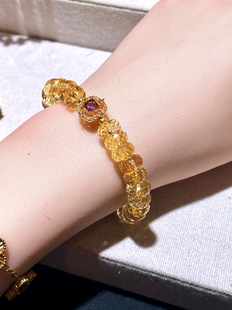 「贝才无量」18k金天然巴西全净体黄水晶轻奢单圈黄水晶手链