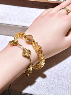 「金晶开挂」天然全净体黄水晶手串轻奢单圈金发晶手链转运珠