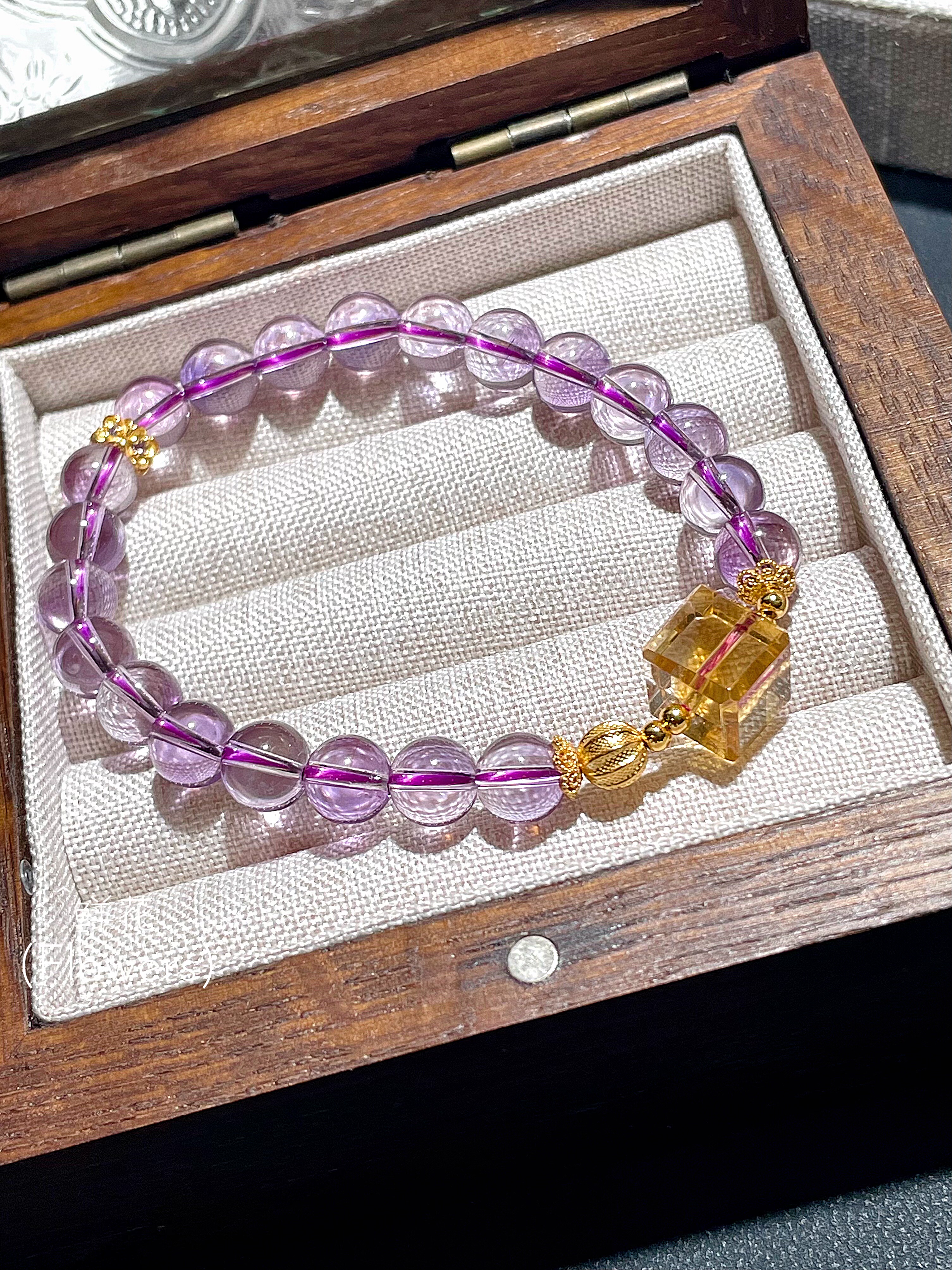 「方圆」天然玻利维亚净体紫水晶手串轻奢黄水晶方糖手链