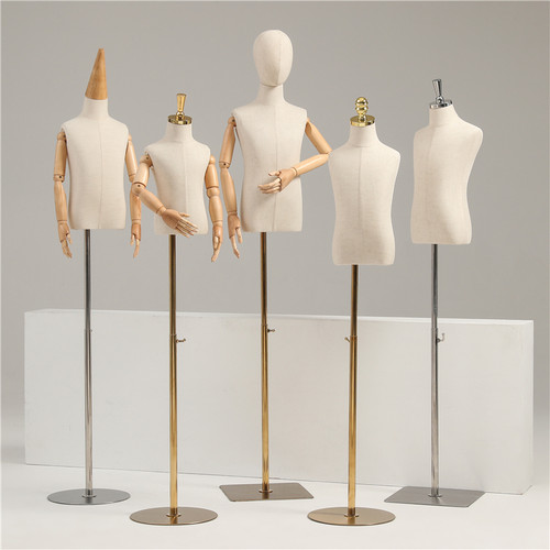 儿童模特道具男女小孩童装店半身包布假人橱窗展示架银铁底2346岁