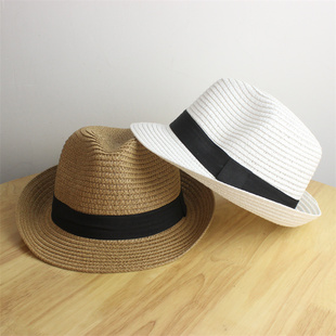 爵士帽男女夏季小礼帽英伦风沙滩度假草帽亲子可折叠巴拿马帽子潮