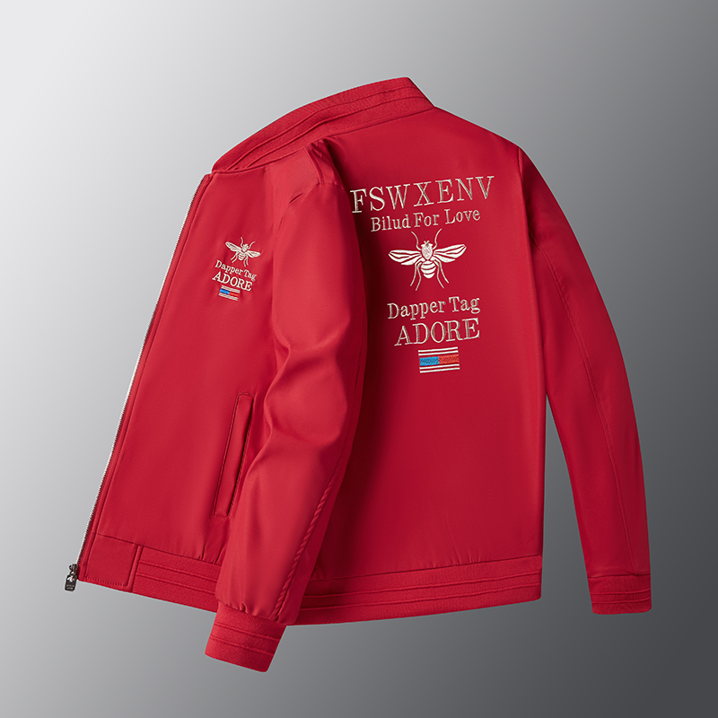 潮牌高端小蜜蜂刺绣修身夹克外套