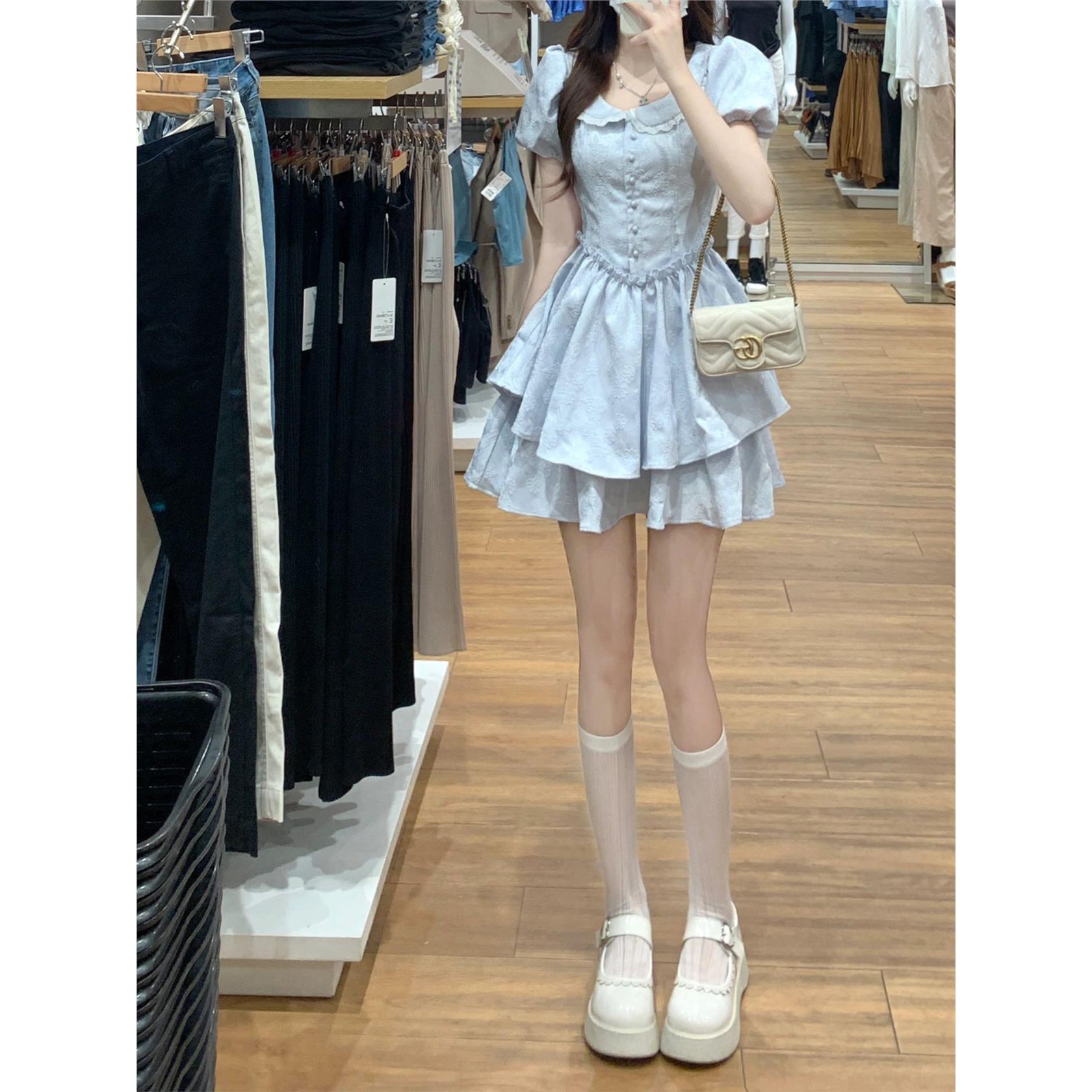 法式初恋娃娃领连衣裙女小个子夏季在逃公主蛋糕裙收腰仙女蓬蓬裙