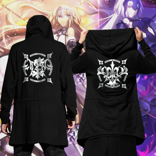 fate贞德黑saber动漫周边fgo秋冬装风衣中长款加绒外套连帽卫衣服