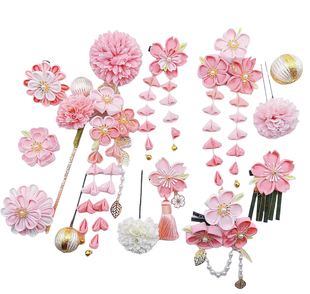 和风发饰头饰怜紫草粉色细工花樱花发夹日式和服Lolita少女边夹