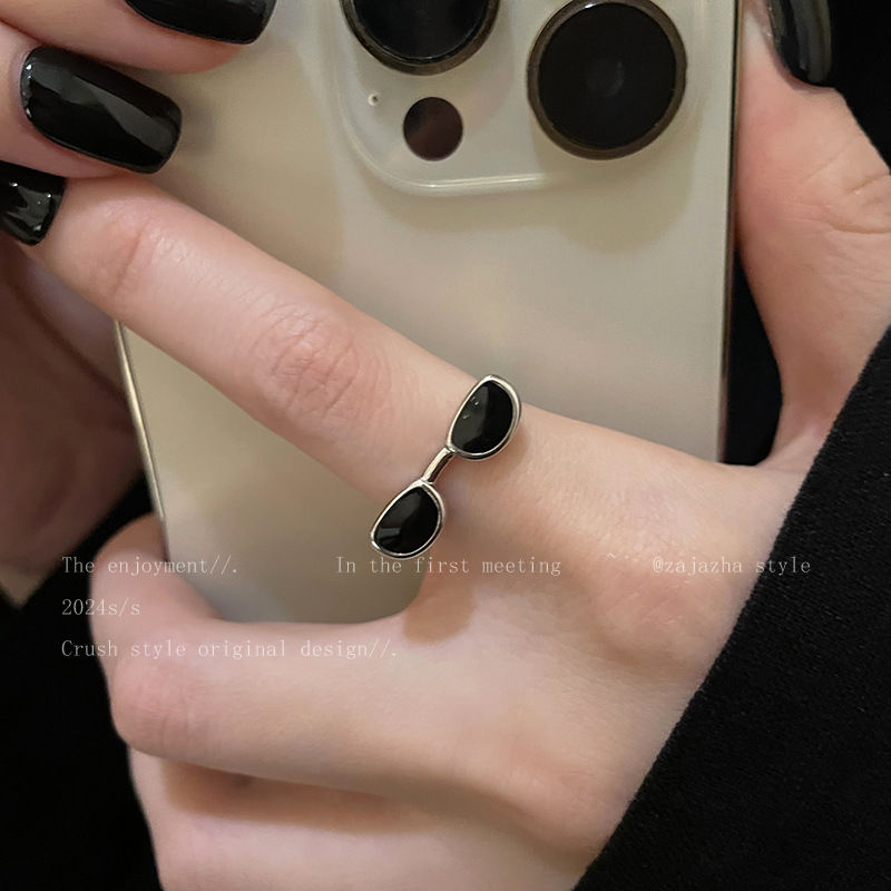 srrmhyn趣味墨镜眼镜戒指女小众设计感独特个潮食指戒开口指环