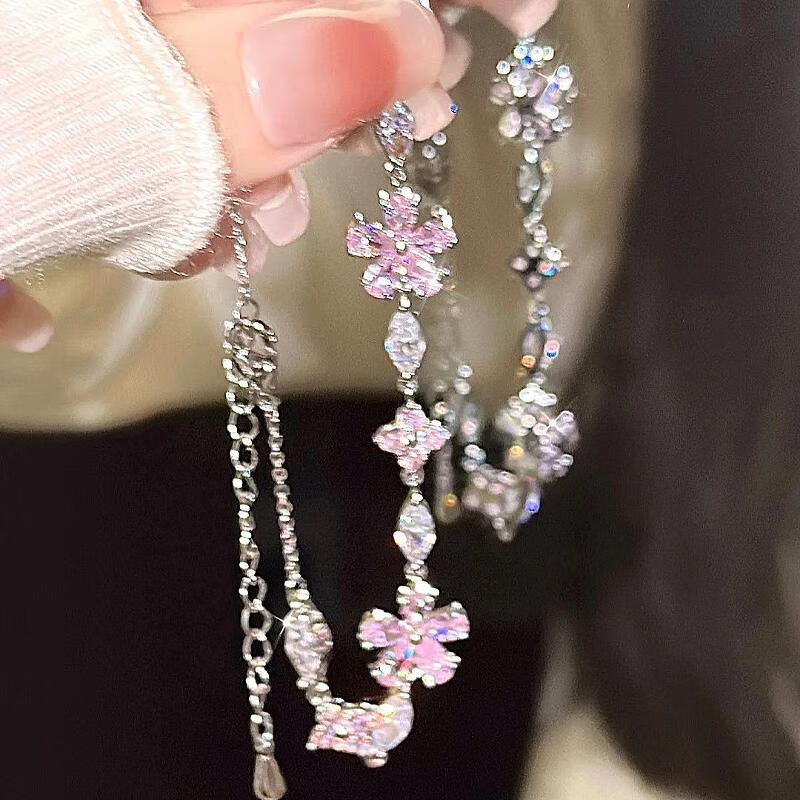 水钻樱花粉色花朵手链花朵淑女气质女生饰好看不贵