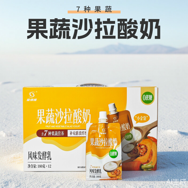 果蔬沙拉酸奶7种果蔬0蔗糖风味发酵乳180g×12袋装泡沫箱+冰袋