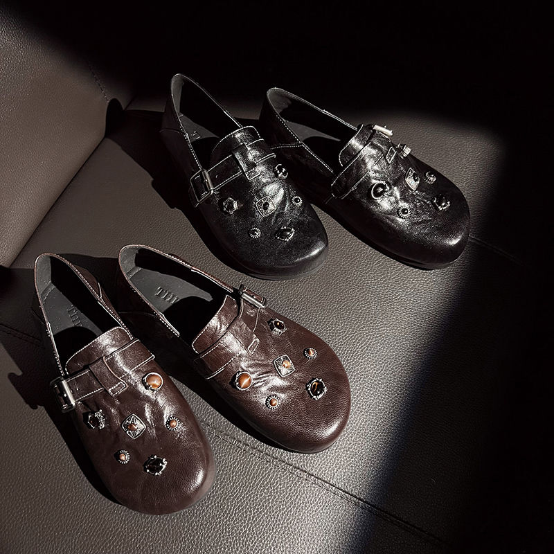 新款真皮单鞋女平底勃肯乐福鞋