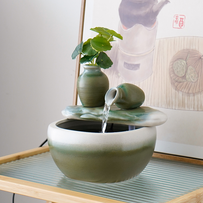 中式陶瓷财源滚滚流水摆件办公室桌面转运珠简约客厅装饰招财礼品