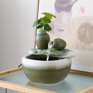 中式陶瓷财源滚滚流水摆件办公室桌面转运珠简约客厅装饰招财礼品