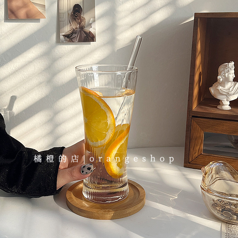 *橘橙*ins波浪果汁饮料玻璃杯家用创意冷饮奶茶沙冰奶昔饮品冰桔