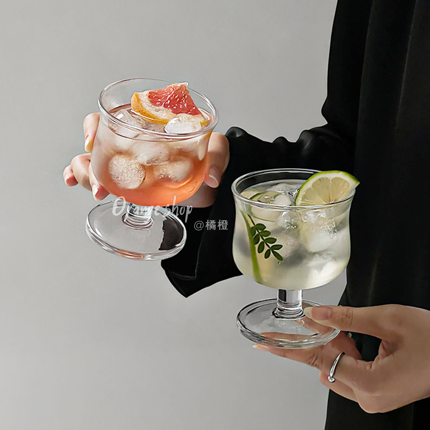 橘橙ins矮脚玻璃杯创意简约饮品杯家用冷饮杯冰美式咖啡杯饮料杯