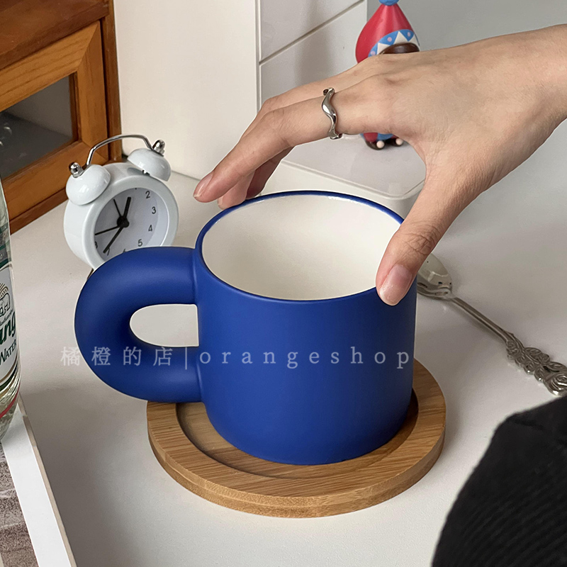 韩式小众磨砂马克杯带把陶瓷杯咖啡杯家用高颜值杯子女办公室水杯
